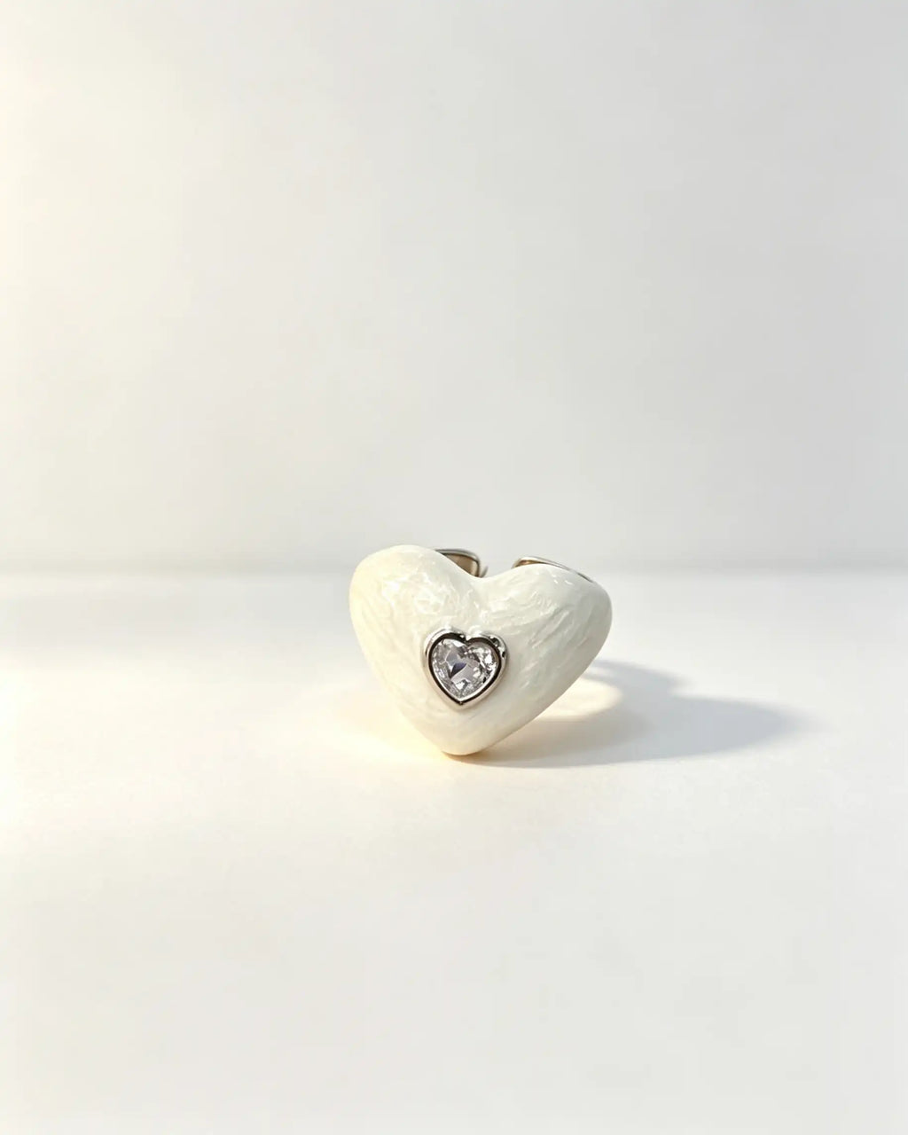 Bulk Pearl White Enamel Zircon Heart Ring Vacation Cute Accessory SP099