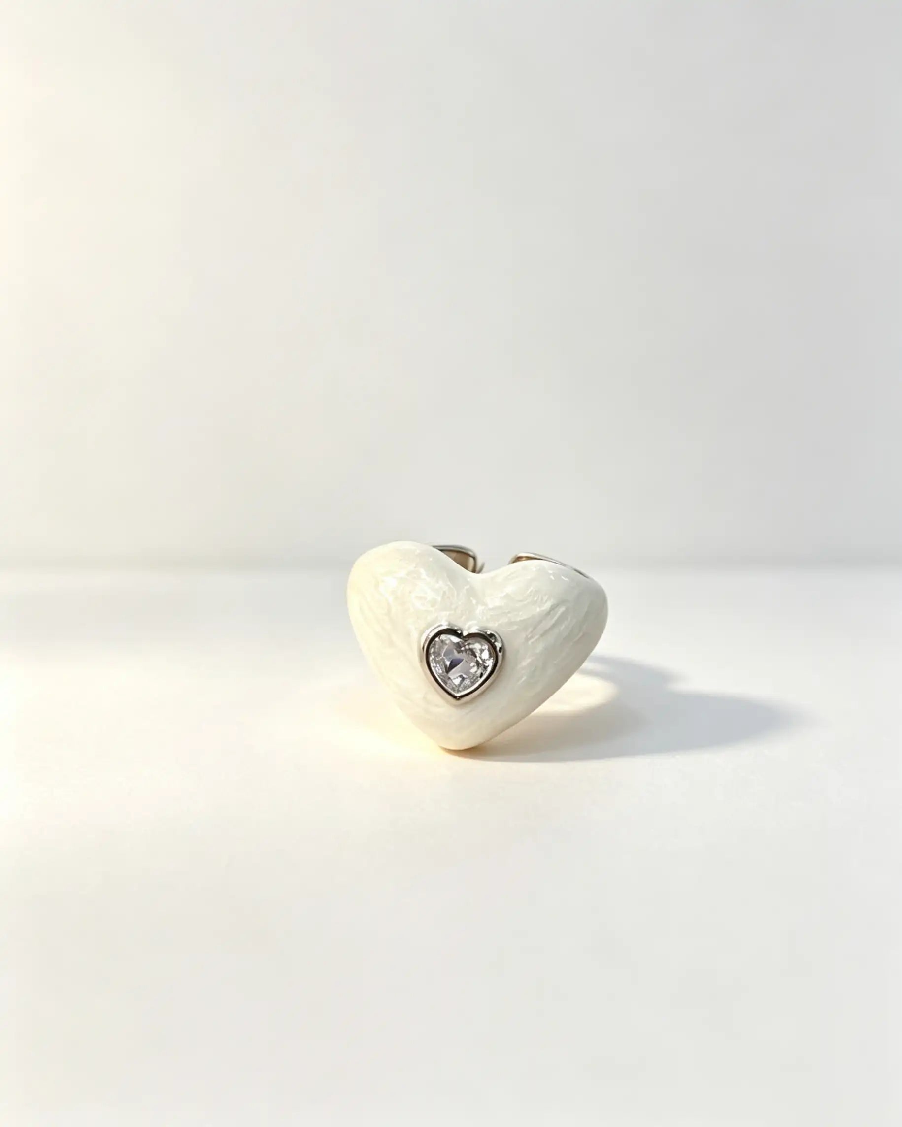 Bulk Pearl White Enamel Zircon Heart Ring Vacation Cute Accessory SP099