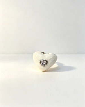 Bulk Pearl White Enamel Zircon Heart Ring Vacation Cute Accessory SP099
