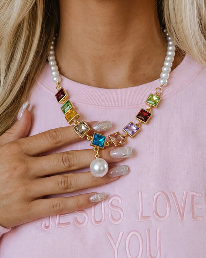 Colorful Pearl Rhinestone Necklace Party Boutique Wholesale SJNK346MC