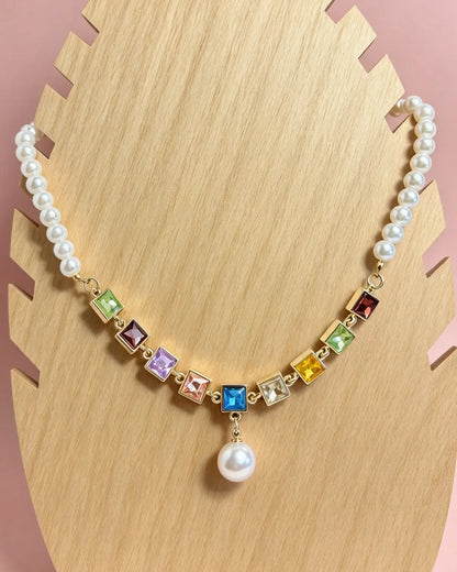 Colorful Pearl Rhinestone Necklace Party Boutique Wholesale SJNK346MC