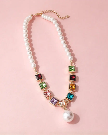 Colorful Pearl Rhinestone Necklace Party Boutique Wholesale SJNK346MC
