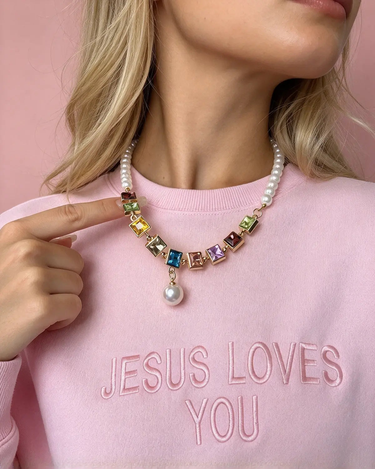 Colorful Pearl Rhinestone Necklace Party Boutique Wholesale SJNK346MC