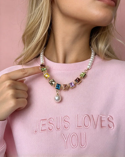 Colorful Pearl Rhinestone Necklace Party Boutique Wholesale SJNK346MC