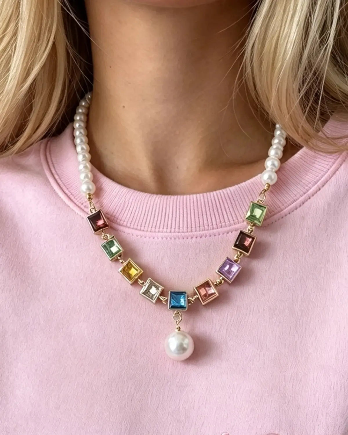 Colorful Pearl Rhinestone Necklace Party Boutique Wholesale SJNK346MC