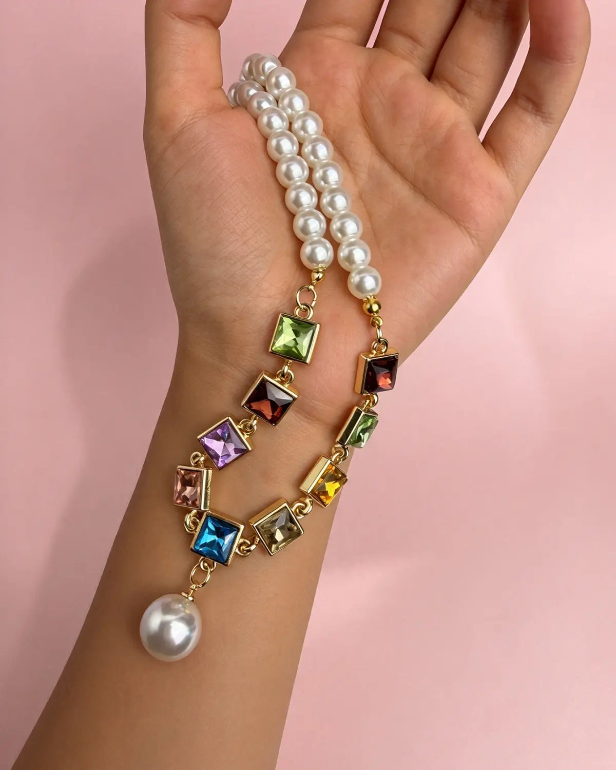 Colorful Pearl Rhinestone Necklace Party Boutique Wholesale SJNK346MC