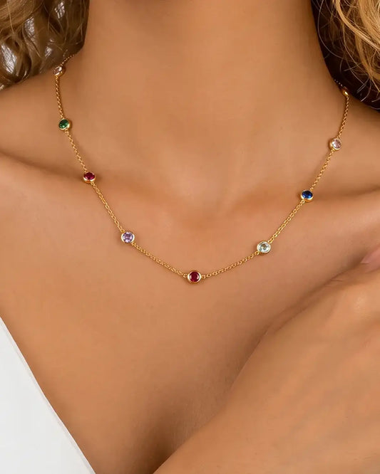 Gold Colorful Stone Chain Daily Boutique SP320