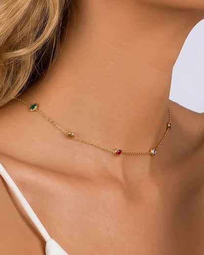 Gold Colorful Stone Chain Daily Boutique SP320