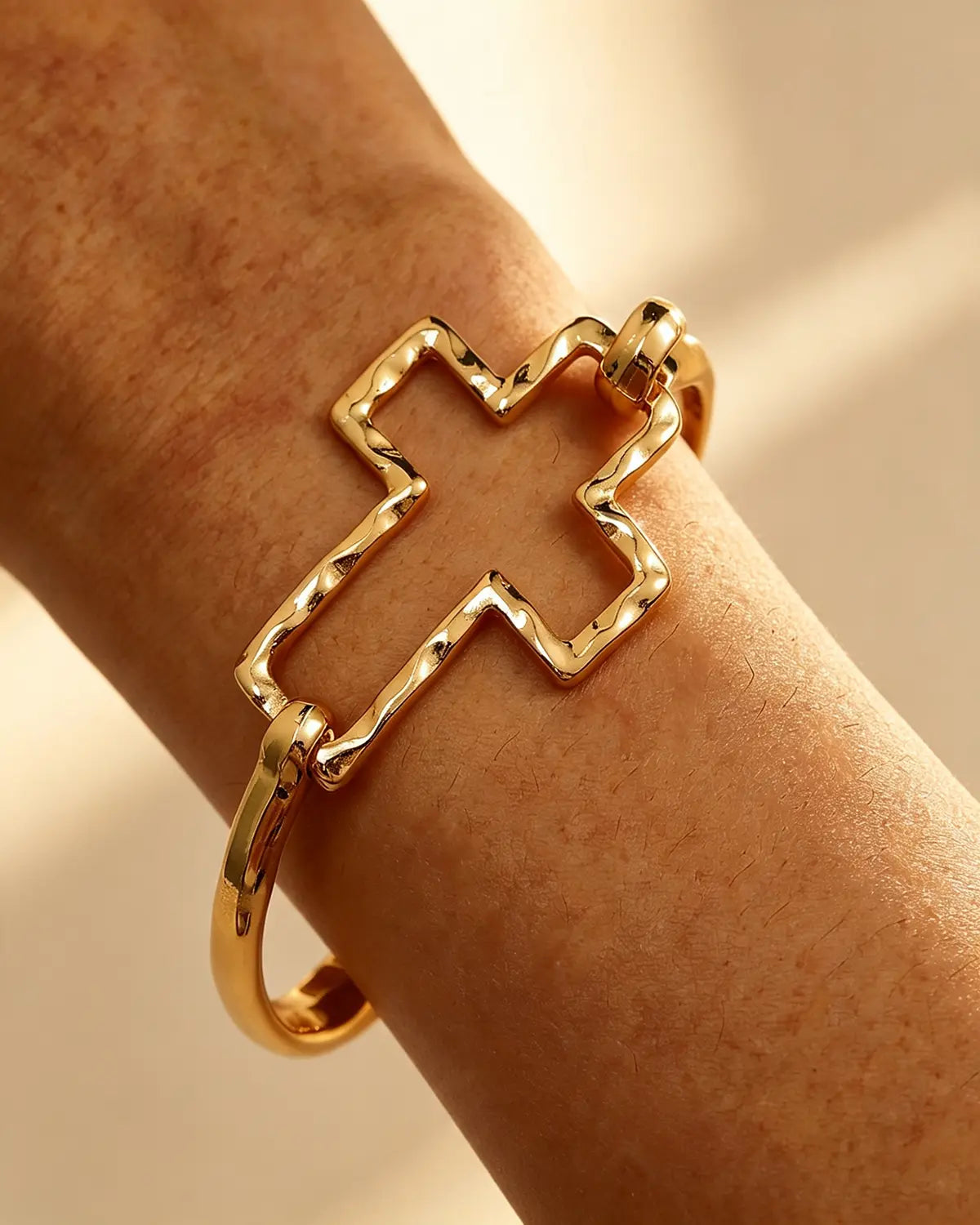 Gold Cross Hammered Bangle Daily Boutique Jewelry Gift SP282
