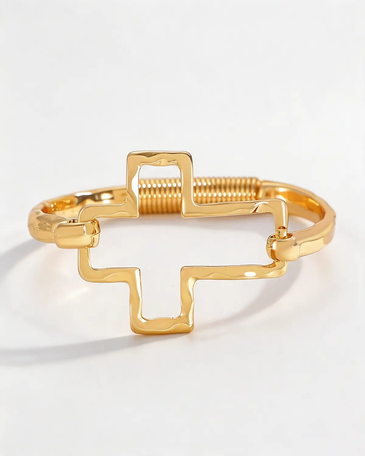 Gold Cross Hammered Bangle Daily Boutique Jewelry Gift SP282