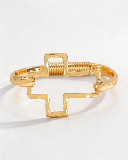 Gold Cross Hammered Bangle Daily Boutique Jewelry Gift SP282