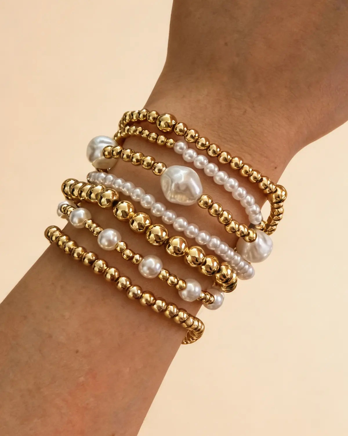 Gold Pearl Beaded Stacking Bracelet Daily Boutique SP325