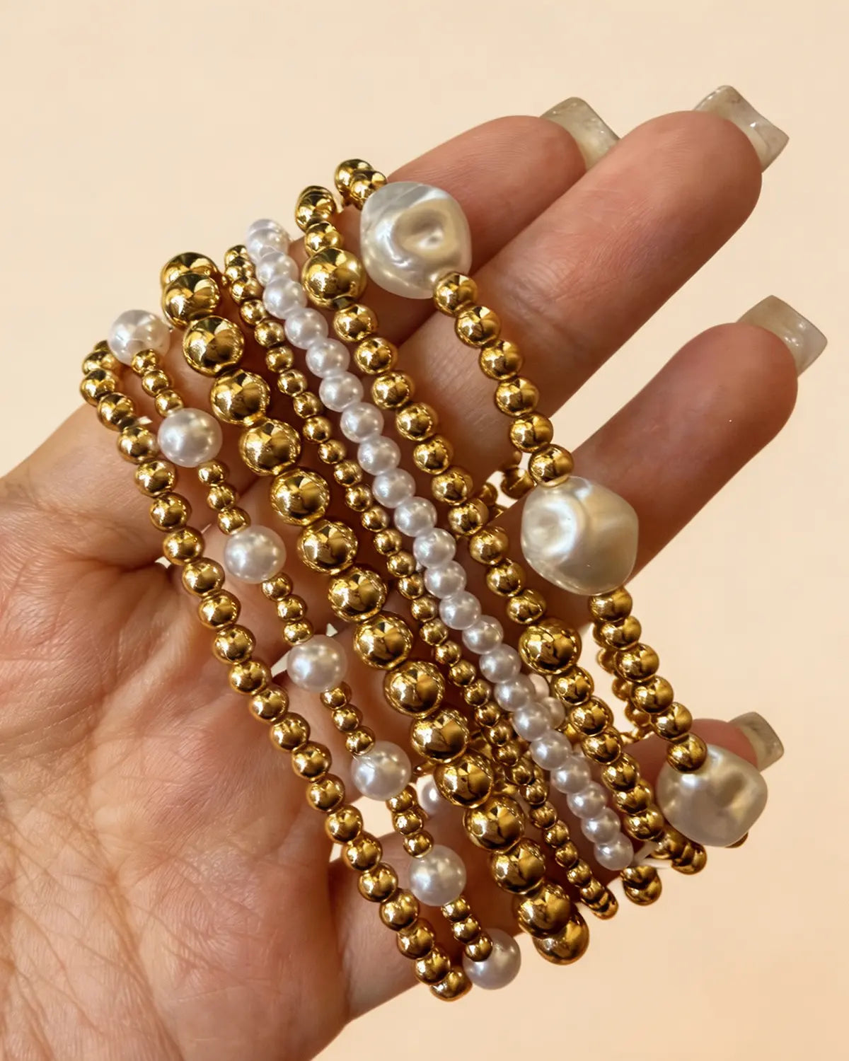 Gold Pearl Beaded Stacking Bracelet Daily Boutique SP325