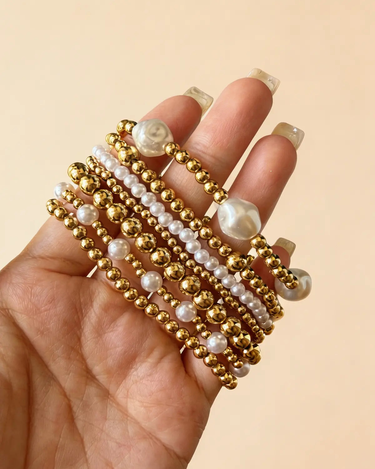 Gold Pearl Beaded Stacking Bracelet Daily Boutique SP325