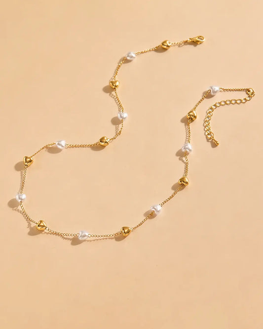 Gold Pearl Heart Necklace Daily Boutique Wholesale SP318