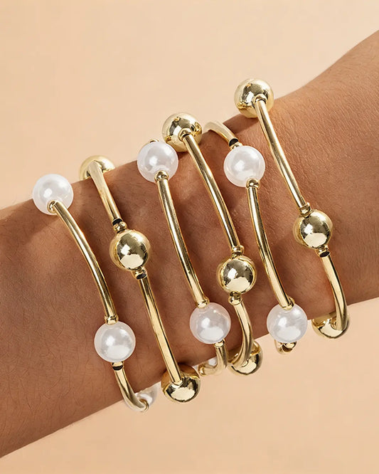 Gold Pearl Tube Stacking Bracelet Daily Boutique SP328