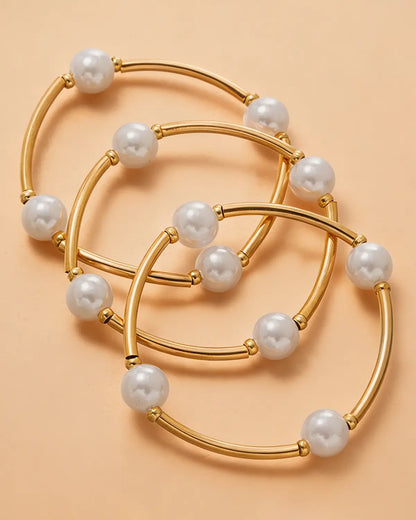 Gold Pearl Tube Stacking Bracelet Daily Boutique SP328