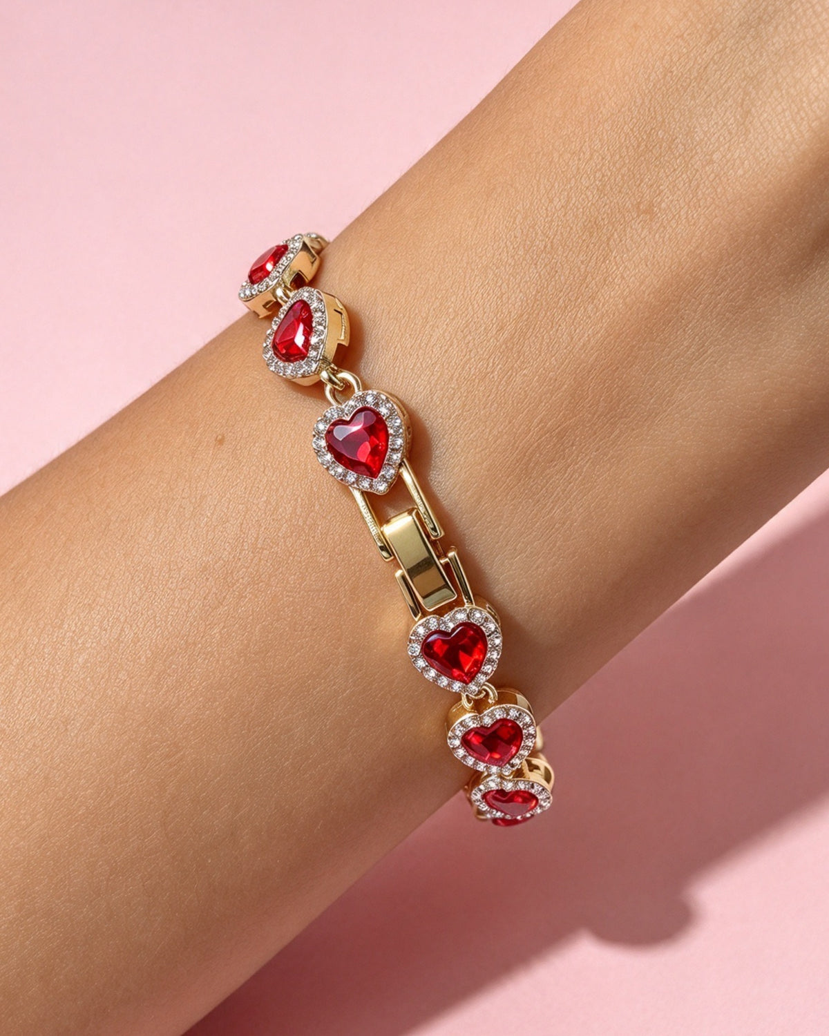 Gold Red Heart Zircon Bracelet Valentine Boutique Wholesale SJBR349RD