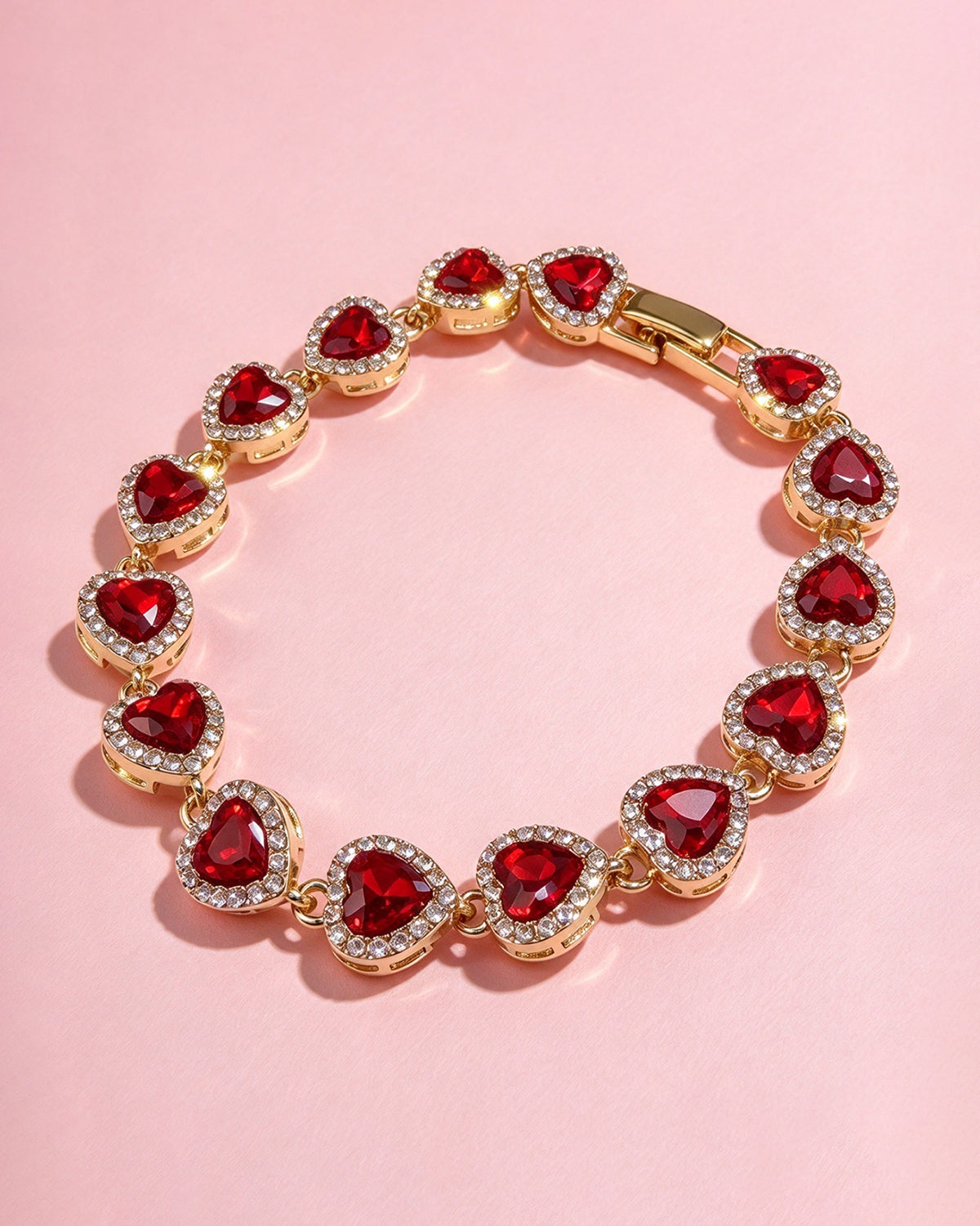 Gold Red Heart Zircon Bracelet Valentine Boutique Wholesale SJBR349RD