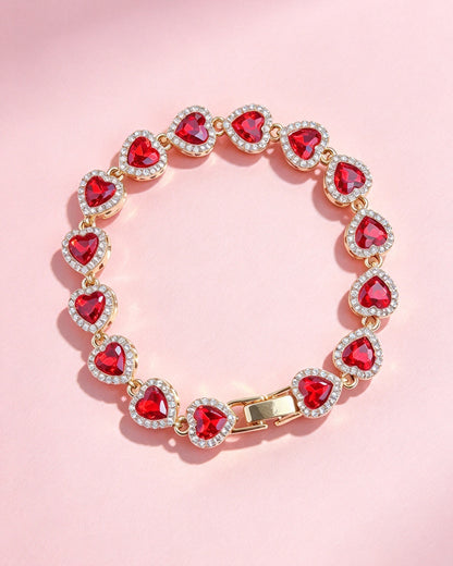 Gold Red Heart Zircon Bracelet Valentine Boutique Wholesale SJBR349RD