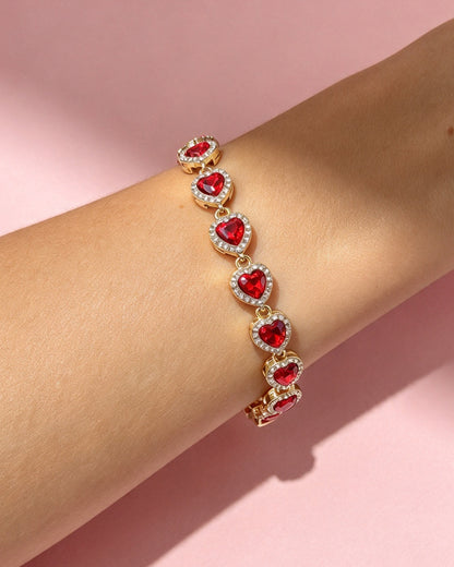 Gold Red Heart Zircon Bracelet Valentine Boutique Wholesale SJBR349RD