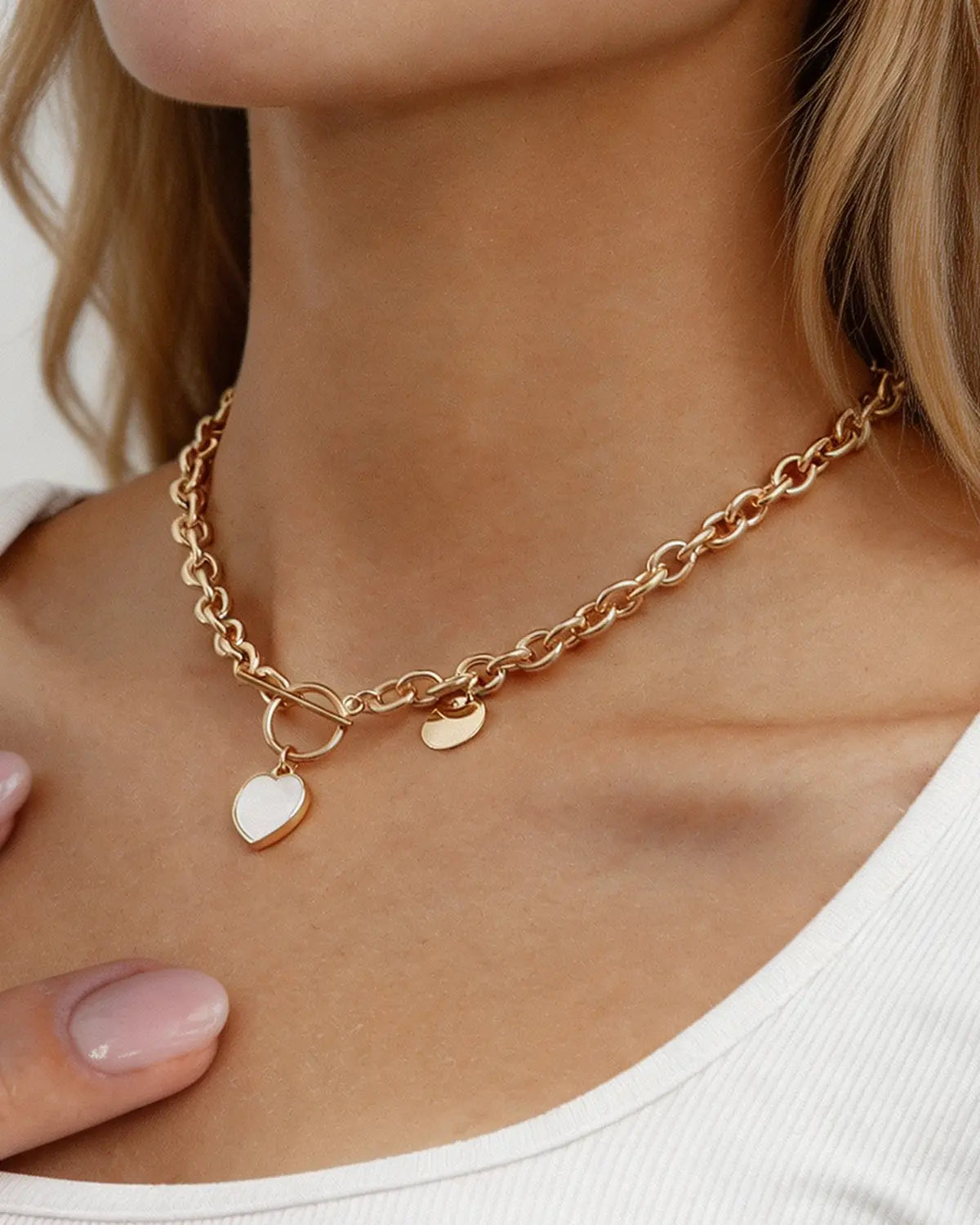 Gold Silver Heart Chain Daily Boutique SP316-GD