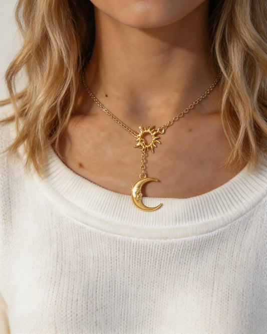 Gold Silver Sun Moon Necklace Daily Boutique SP315-GD