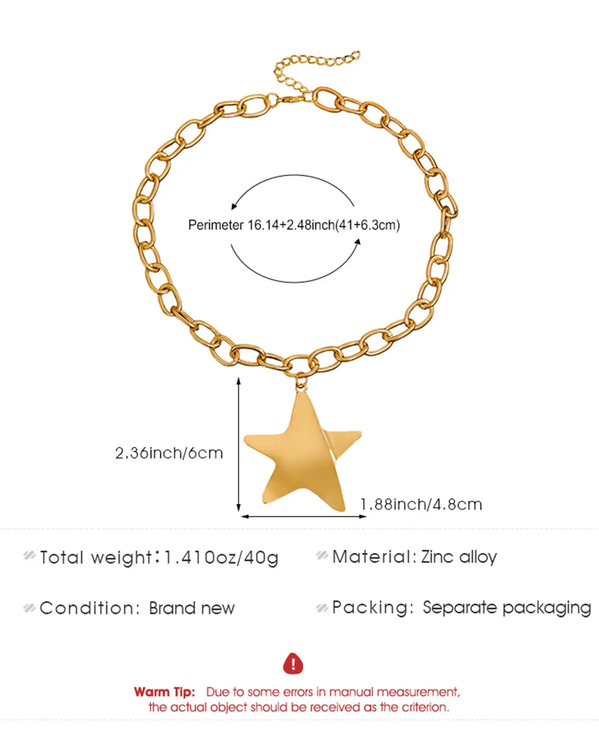 Gold Star Statement Necklace Daily Fashion Jewelry Gift SP275