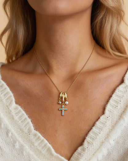 Gold Turquoise Cross Necklace Daily Boutique SP327