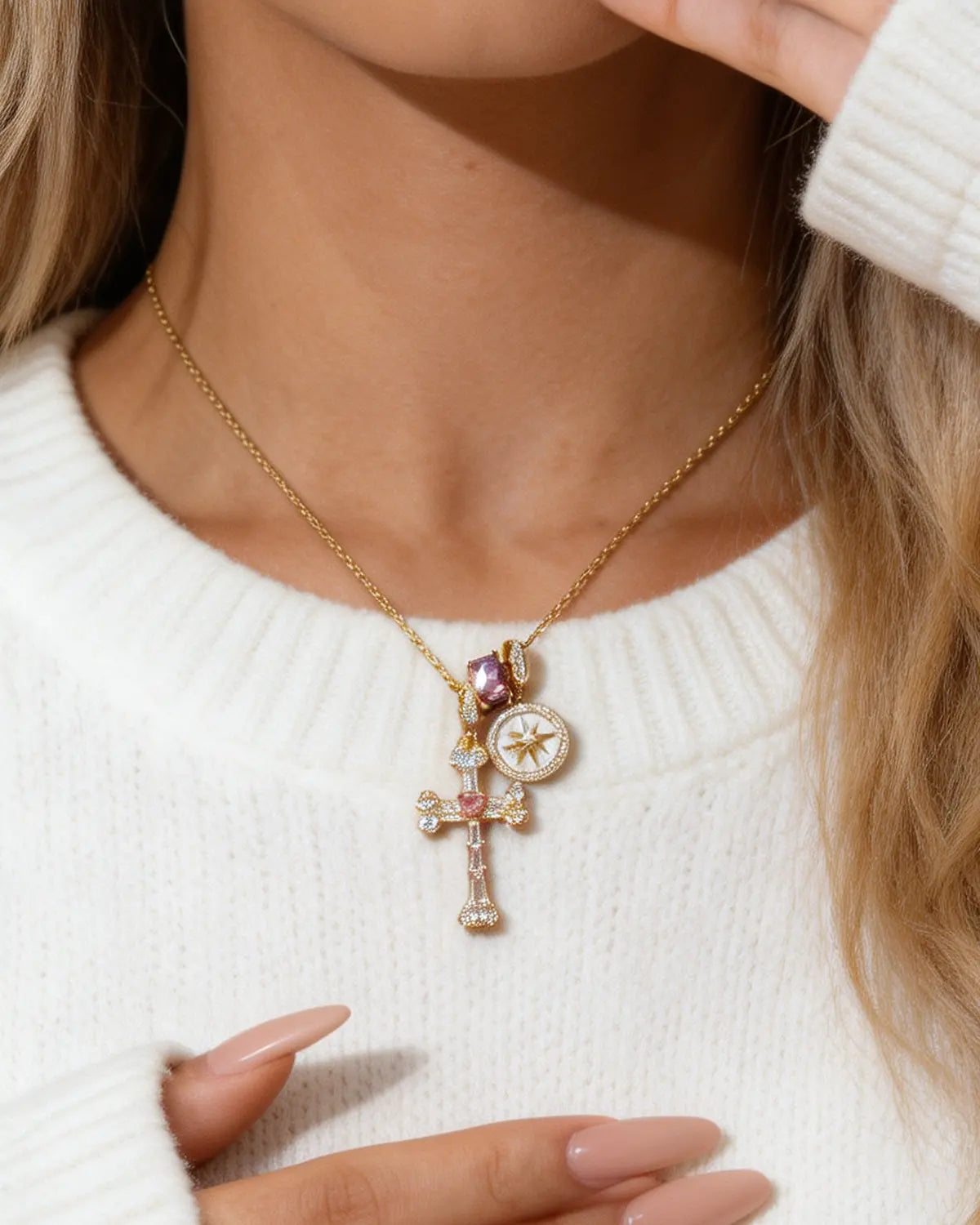 Gold Zircon Cross Necklace Daily Boutique SP317