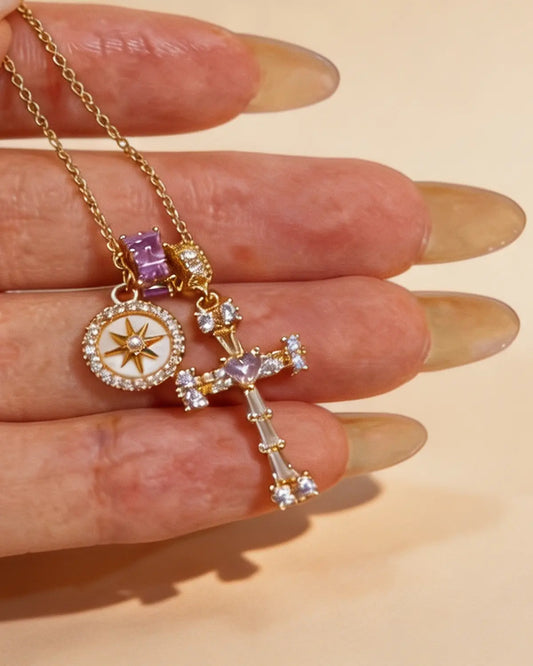 Gold Zircon Cross Necklace Daily Boutique SP317