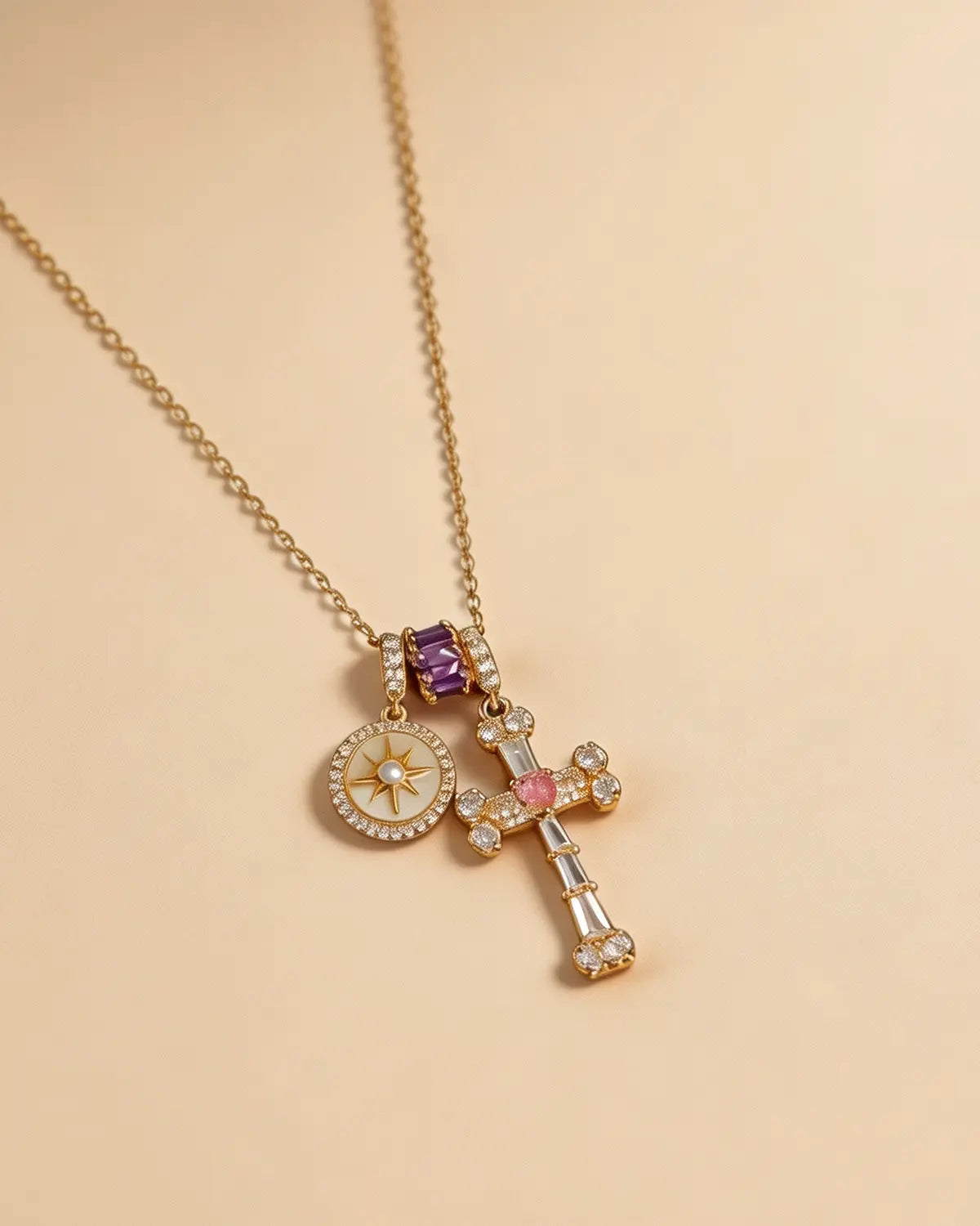 Gold Zircon Cross Necklace Daily Boutique SP317