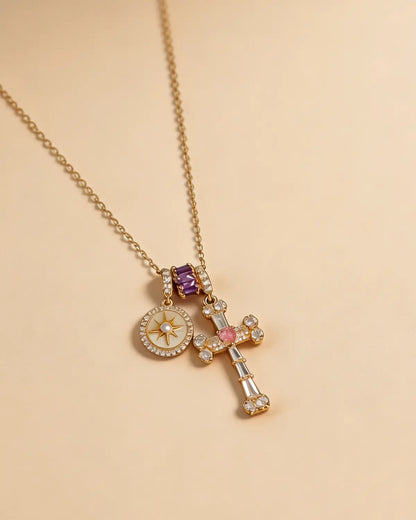 Gold Zircon Cross Necklace Daily Boutique SP317