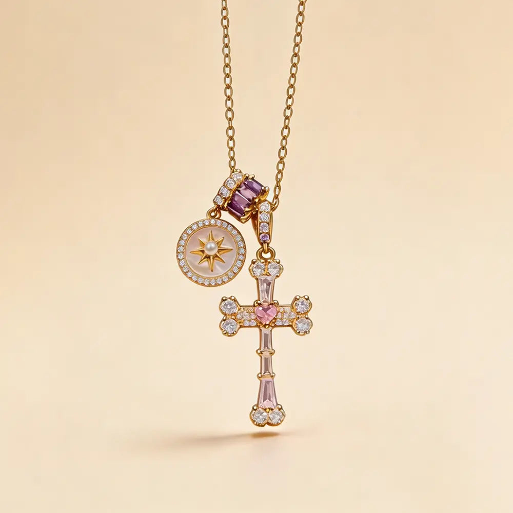 Gold Zircon Cross Necklace Daily Boutique SP317