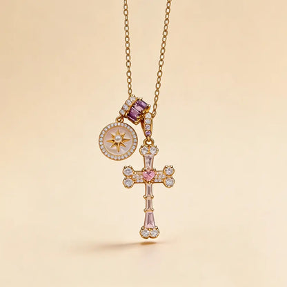 Gold Zircon Cross Necklace Daily Boutique SP317