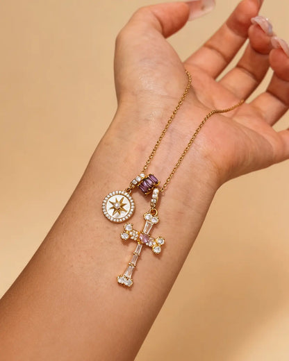 Gold Zircon Cross Necklace Daily Boutique SP317
