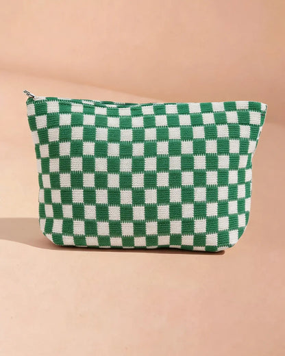 Green Checkered Knit Cosmetic Bag Daily Preppy Gift SP294