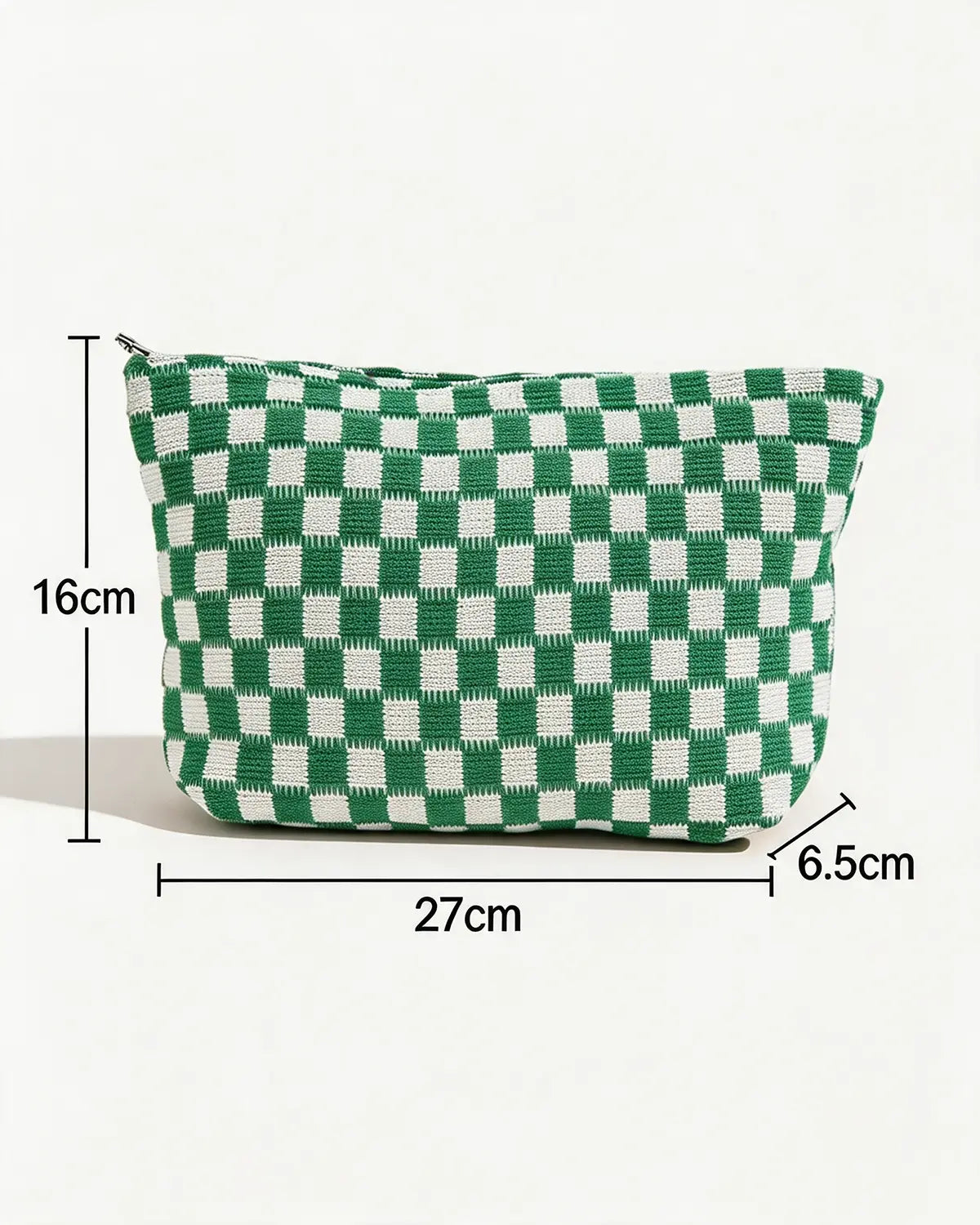 Green Checkered Knit Cosmetic Bag Daily Preppy Gift SP294