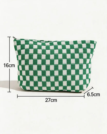Green Checkered Knit Cosmetic Bag Daily Preppy Gift SP294