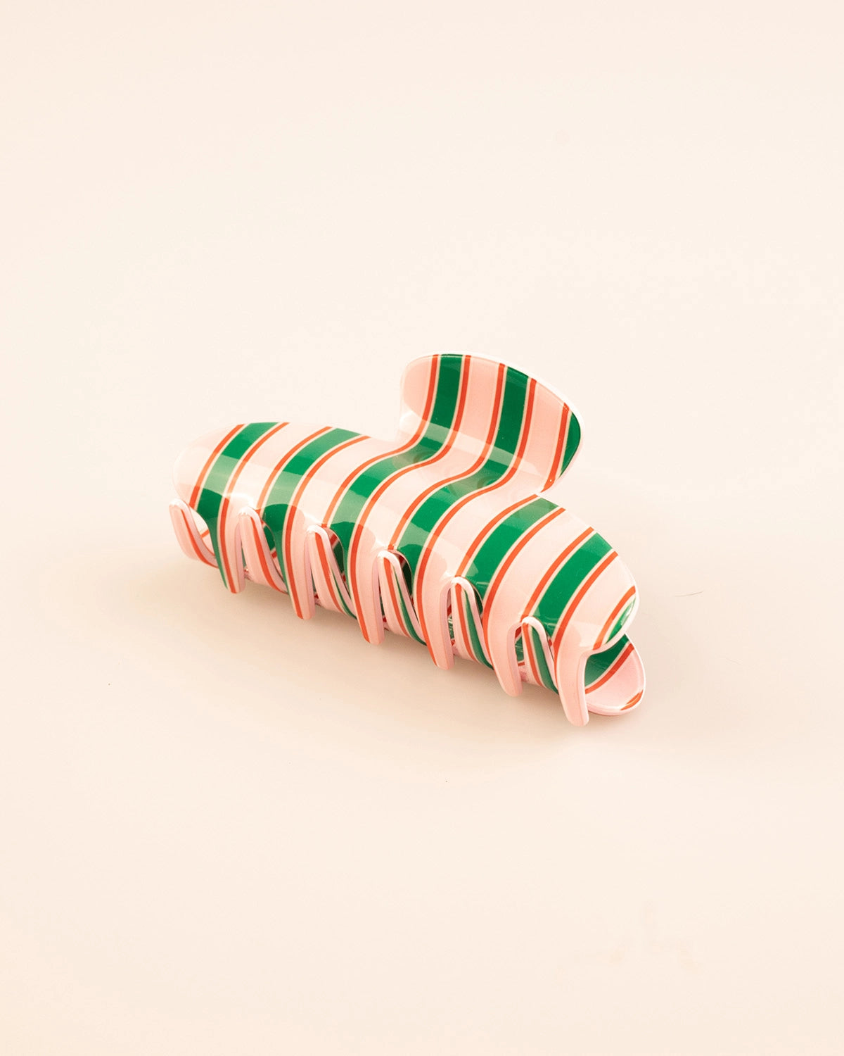 Pink Green Striped Hair Clip Holiday Styling SP217