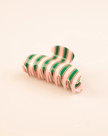 Pink Green Striped Hair Clip Holiday Styling SP217