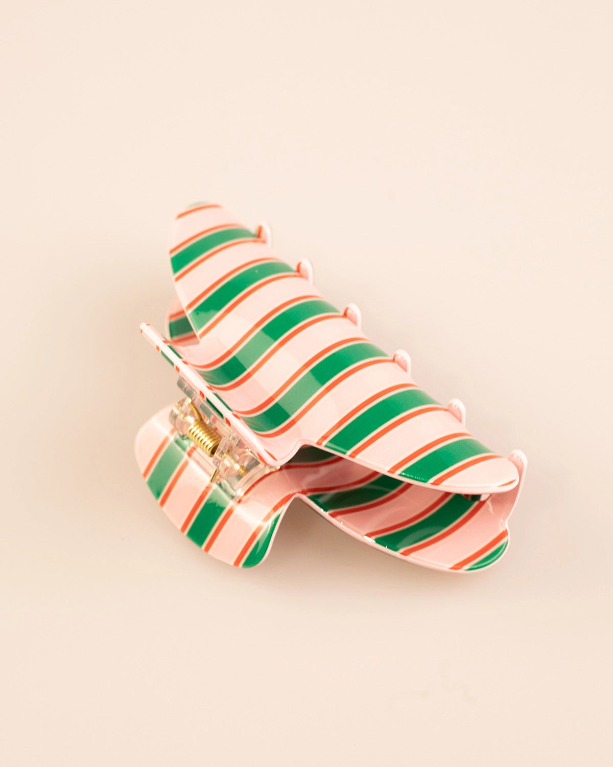 Pink Green Striped Hair Clip Holiday Styling SP217