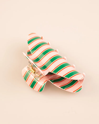 Pink Green Striped Hair Clip Holiday Styling SP217