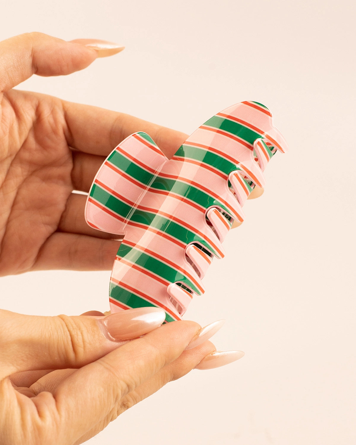 Pink Green Striped Hair Clip Holiday Styling SP217