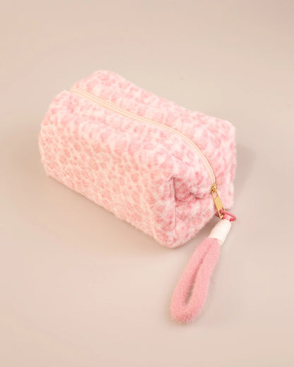 Wholesale Pink Plush Leopard Makeup Bag Travel Organizer SP257