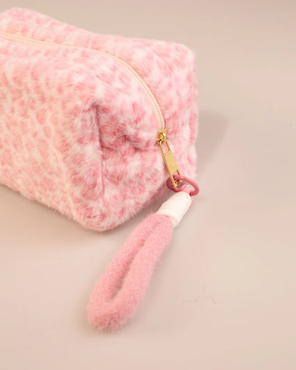 Wholesale Pink Plush Leopard Makeup Bag Travel Organizer SP257