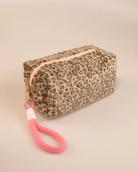 Wholesale Brown Plush Leopard Cosmetic Bag Daily Wristlet SP258