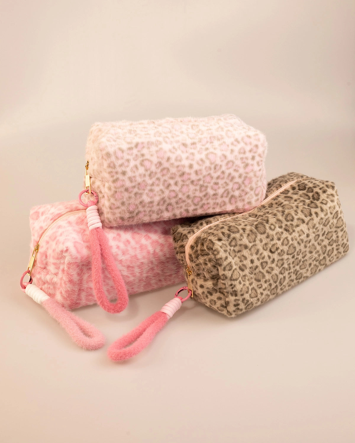 Wholesale Pink Plush Leopard Makeup Bag Travel Organizer SP257
