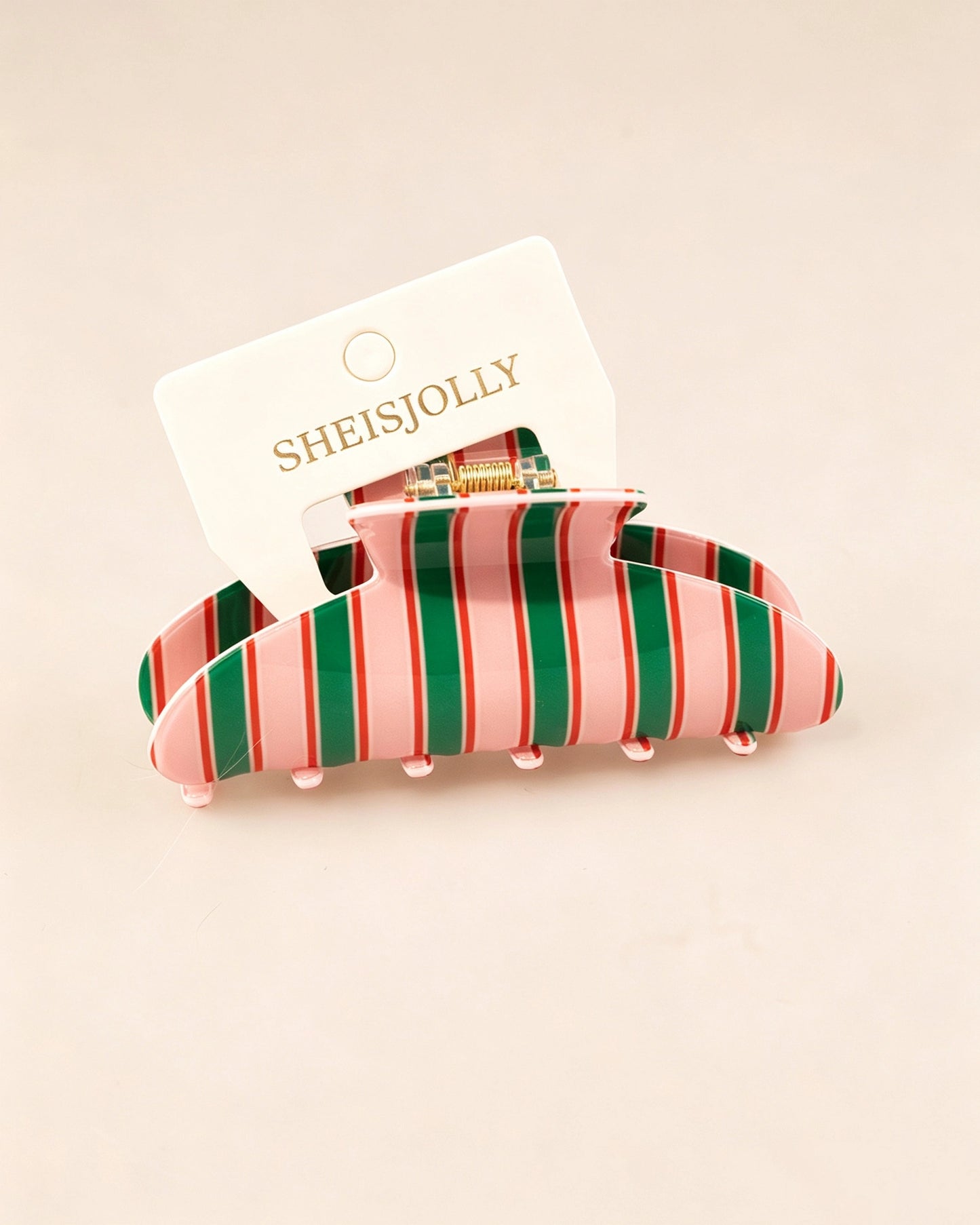 Pink Green Striped Hair Clip Holiday Styling SP217