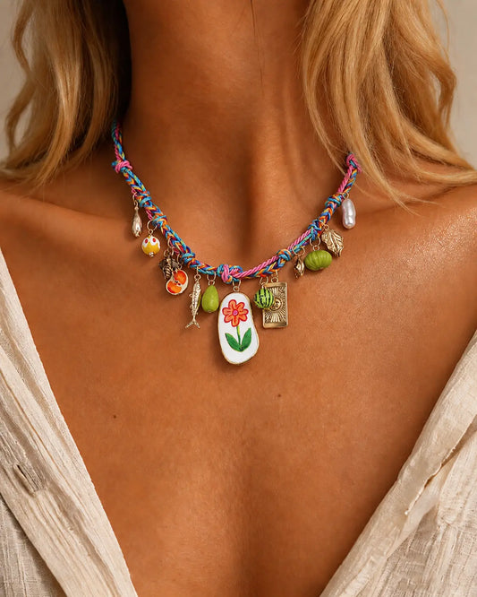 Multicolor Braided Rope Charm Necklace Vacation Boutique Gift SP306